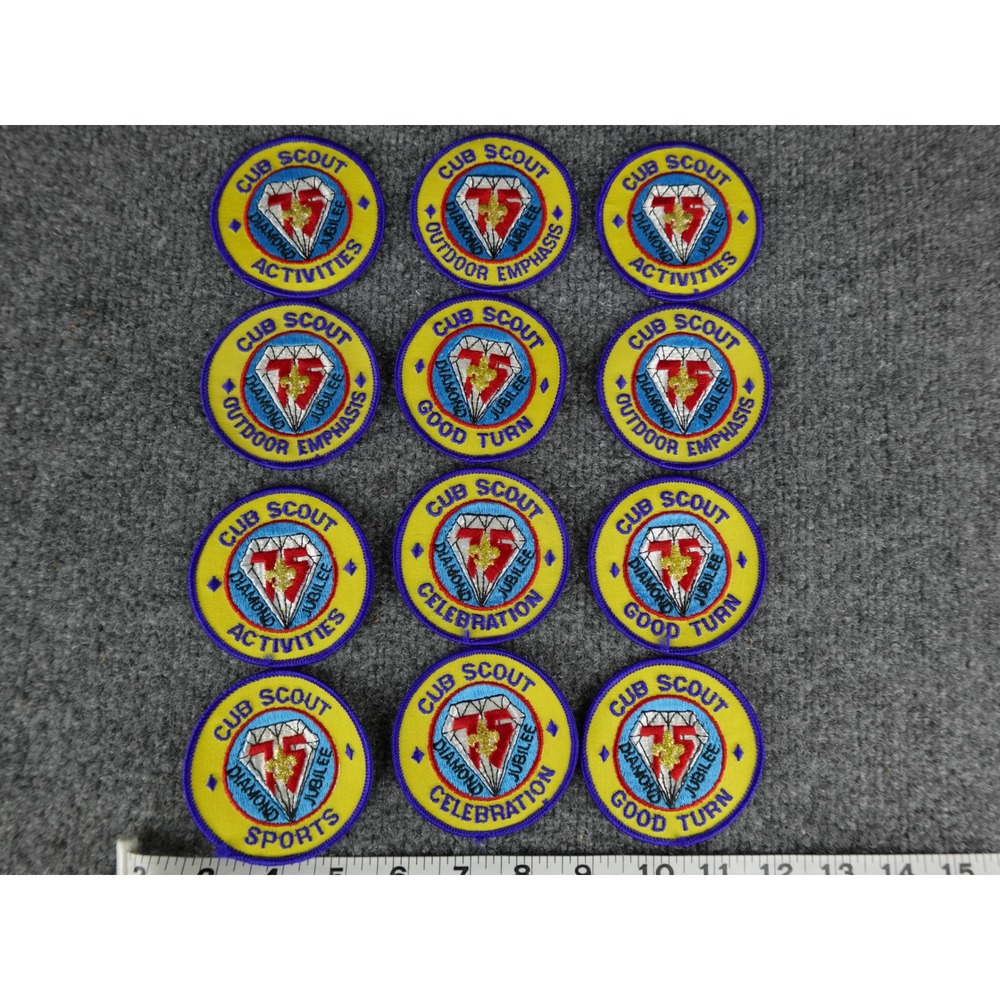 12 Vintage Cub Scout Diamond Jubilee Embroidered Patches Lot‎
